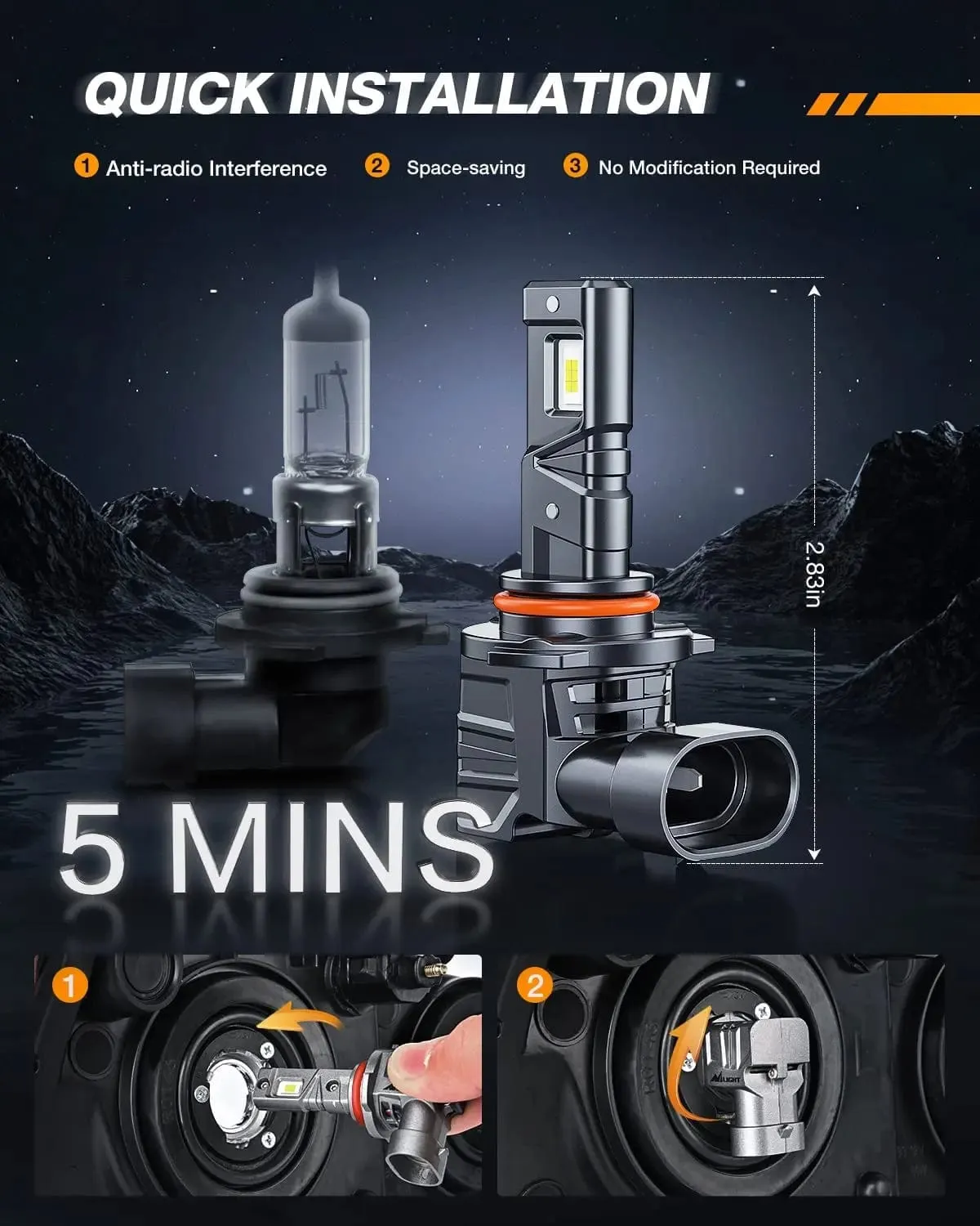 9005/HB3 H11/H9/H8 LED Headlight Bulbs ES1 Series 160W 32000LM 6000K IP67 | 4 BULBS