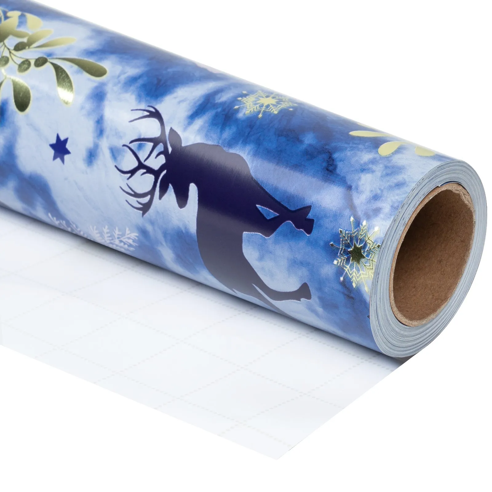 Cool Tone Forest Navy Deer Foil Christmas Wrapping Paper Roll