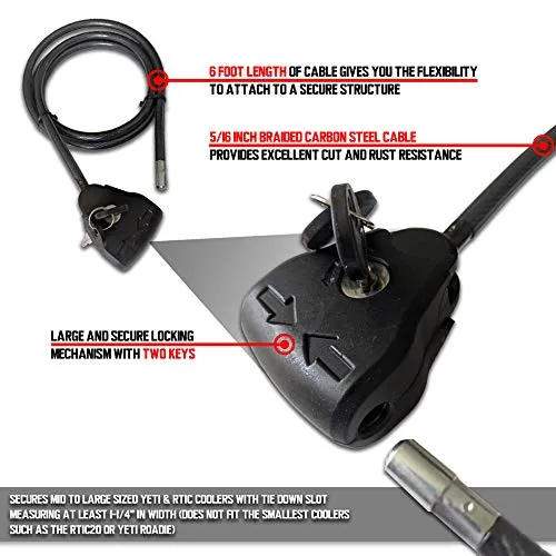 Cooler Cable Lock and Bracket in One! Compatible with Yeti & RTIC Coolers - Designed