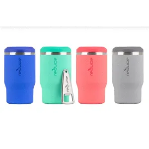 REDUCE 4-in-1 Stainless Steel Bottle and Can Insulator – Keeps Bottles, Cans, Skinny Cans and Mixed Drinks Cold – Sweat-Free, Perfect for Outdoor Drinking - 4pk - Blue, Green, Pink & Gray