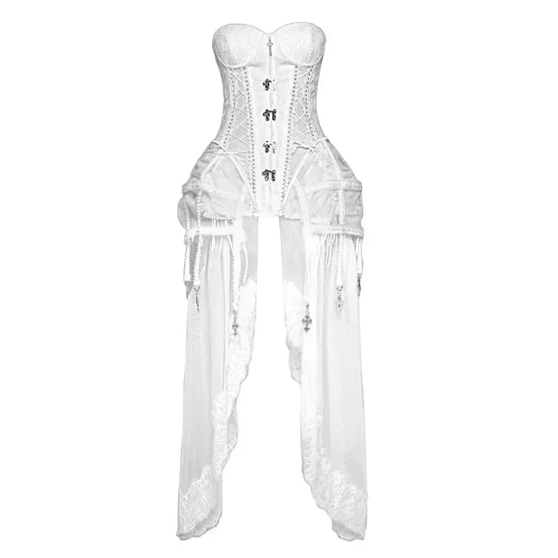 Straps Fishbone Dark Gothic White Corset Bustier Sleeping Alice