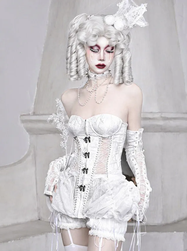Straps Fishbone Dark Gothic White Corset Bustier Sleeping Alice