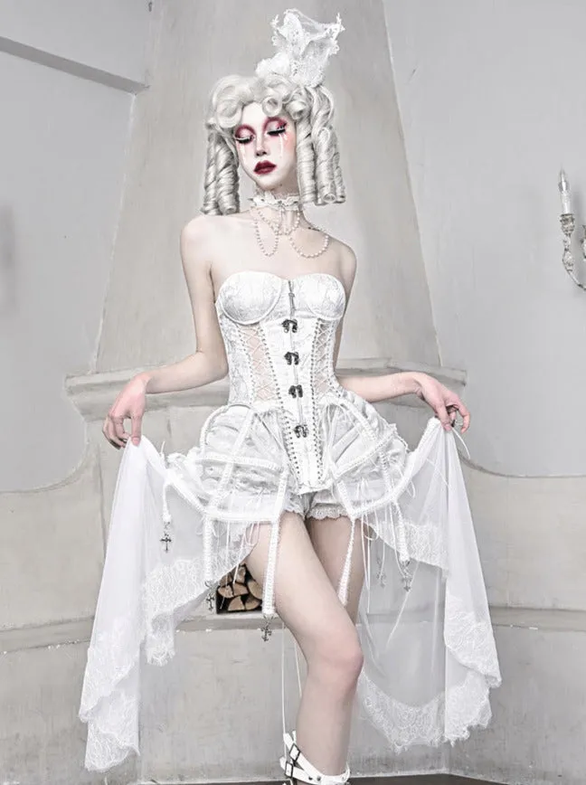 Straps Fishbone Dark Gothic White Corset Bustier Sleeping Alice