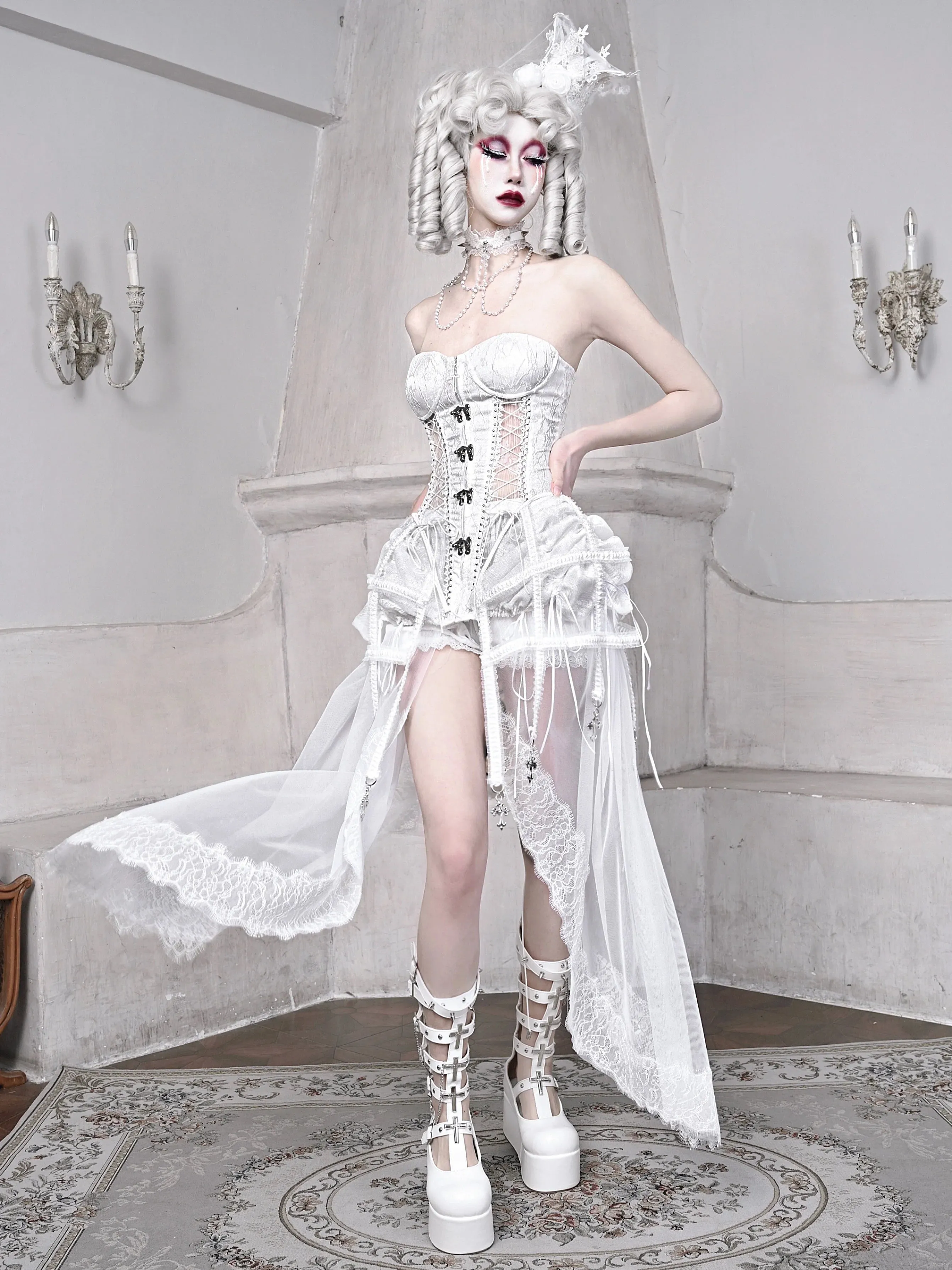 Straps Fishbone Dark Gothic White Corset Bustier Sleeping Alice