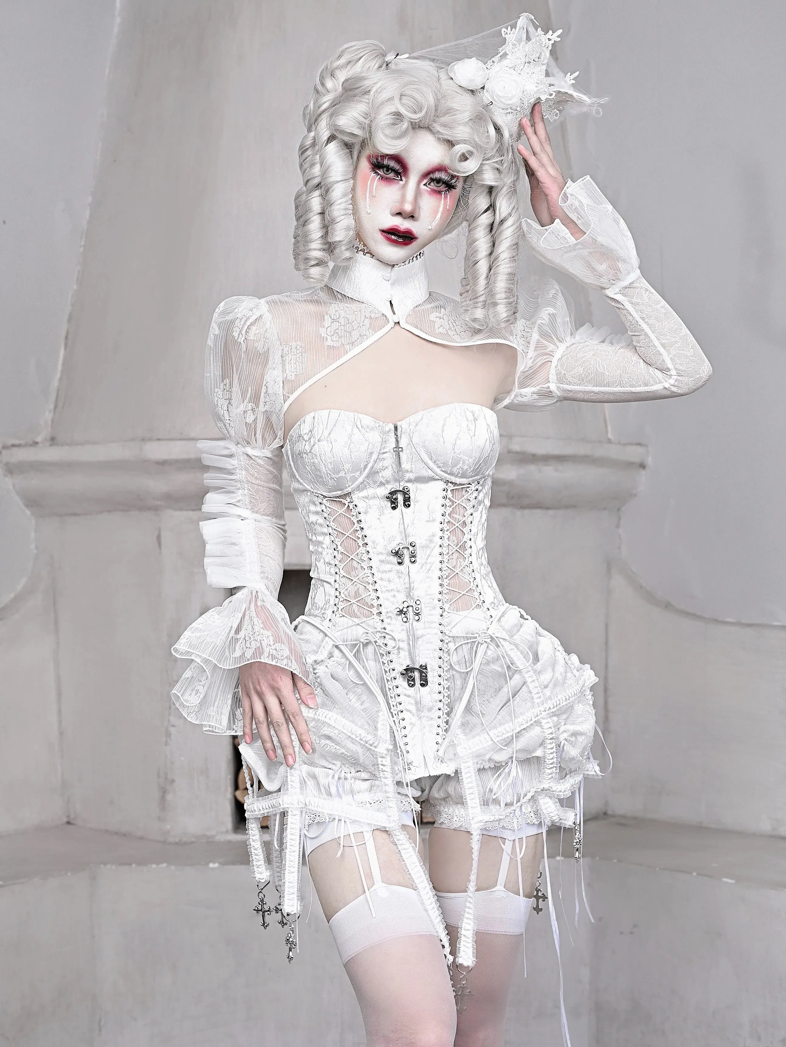 Straps Fishbone Dark Gothic White Corset Bustier Sleeping Alice
